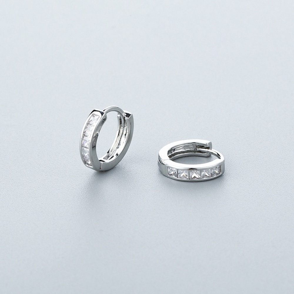 CZ Small Silver Hoop Earrings for Women Men - Picture 1 of 3